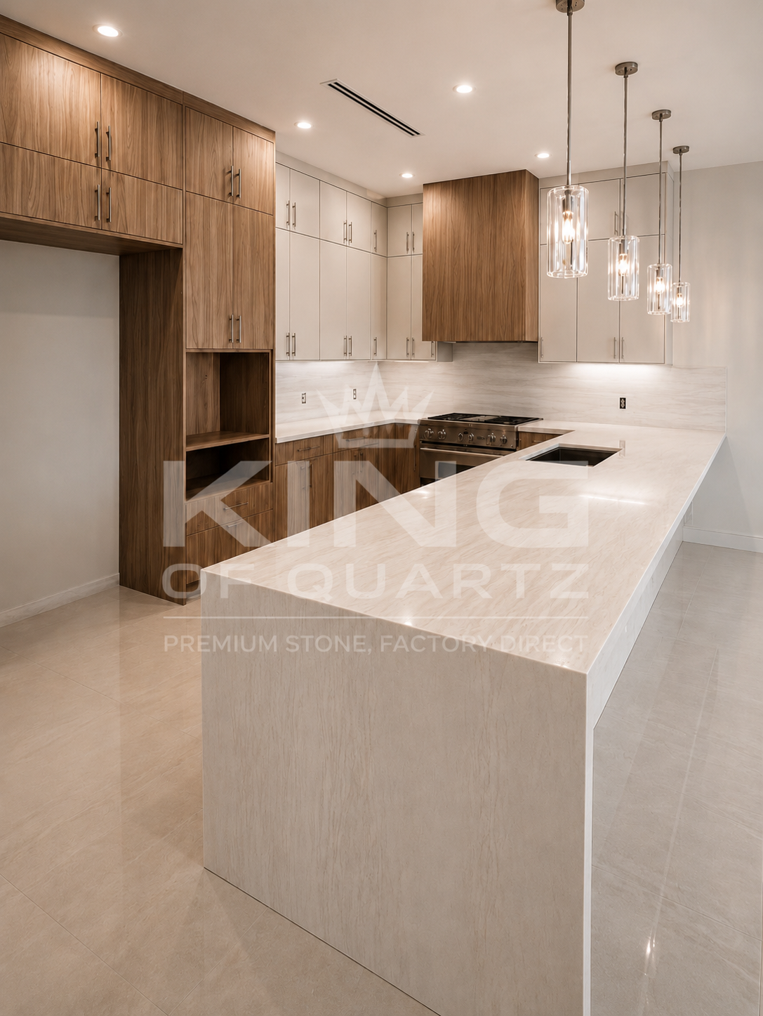 Home 2 Quartz waterfall island countertop installation in South Florida
