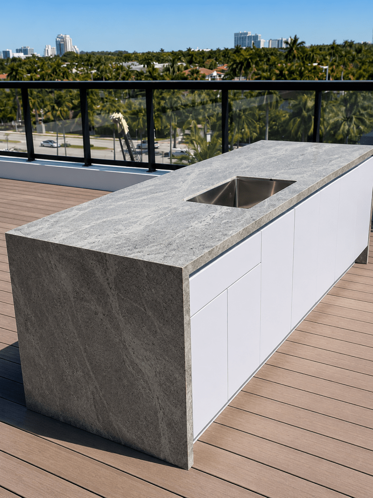 Custom outdoor kitchen countertop installation in South Florida