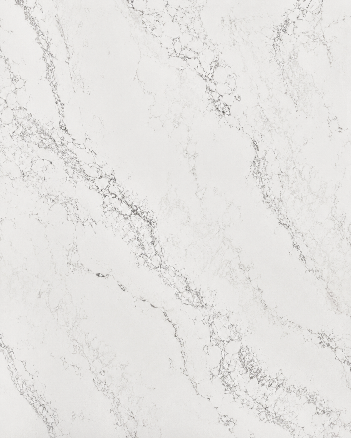 Close-up texture of Cambria white quartz featuring bold gray veining, bright white background, and a refined luxury stone appearance.