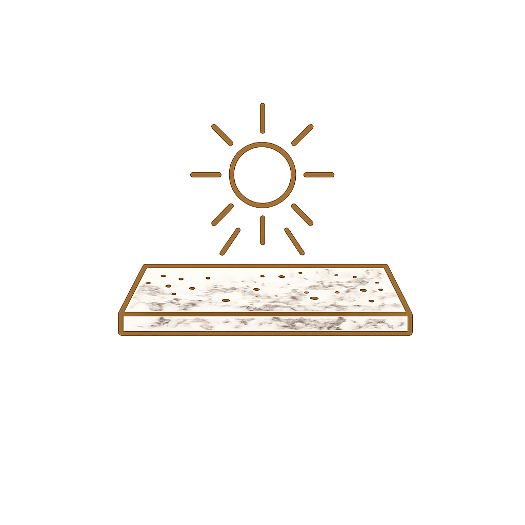 Granite outdoor countertop icon with sun representing UV resistance
