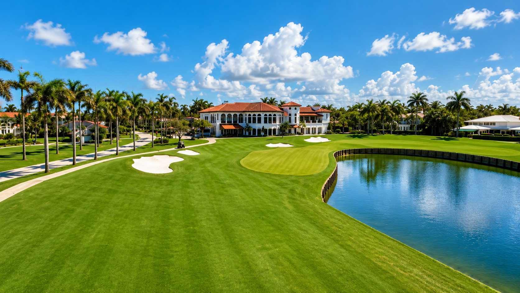 Aerial view of Royal Palm Yacht & Country Club in Boca Raton, Florida featuring luxury waterfront estates, private yacht docks, championship golf course, and upscale residential neighborhoods.
